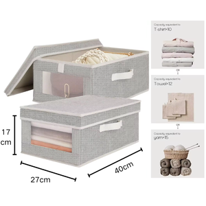 Caja <span class=keywords><strong>de</strong></span> almacenamiento <span class=keywords><strong>de</strong></span> cubierta <span class=keywords><strong>de</strong></span> ventana <span class=keywords><strong>de</strong></span> lino y algodón con dos asas, organizador <span class=keywords><strong>de</strong></span> <span class=keywords><strong>ropa</strong></span> plegable rectangular para armarios, técnica tejida - Product Image 2