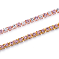 Collier tennis rose en strass 5 mm en alliage de zinc, chaîne simple rangée, finition or rose pour les vendeurs de boutiques, fourniture OEM personnalisée, cadeau