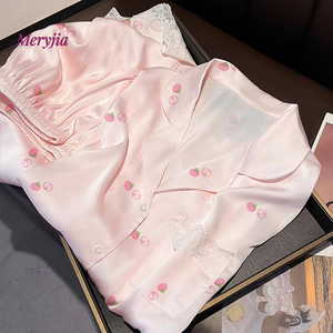 Pigiama Primaverile e Autunnale con Stampa Cartoon, <span class=keywords><strong>Camicia</strong></span> da <span class=keywords><strong>Notte</strong></span> in <span class=keywords><strong>Seta</strong></span> Satinata per Donne, Set con Finiture in Pizzo per Casa e <span class=keywords><strong>Notte</strong></span> - Product Image 2