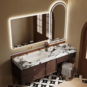 <span class=keywords><strong>Mobile</strong></span> da <span class=keywords><strong>Bagno</strong></span> in Stile Retrò con Lavabo, <span class=keywords><strong>Mobile</strong></span> in Legno Massello con Lavabo Singolo, Armadietto con Specchio Intelligente per Bagni Moderni - Product Image 3