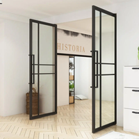 Porte coulissante en verre à double cadre en acier avec charnières pour usage intérieur dans un appartement, une chambre, une cuisine, un hôtel