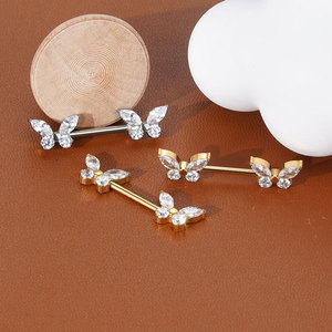 <span class=keywords><strong>Piercing</strong></span> de Titanio con Barra Recta, Extremos de Corazón de Mariposa con Circonita Cúbica, Rosca Interna, Joyería Sexy para <span class=keywords><strong>Piercing</strong></span> de Pezón para Mujer - Product Image 2