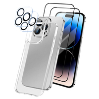 Coque de téléphone de luxe 3-en-1 avec protection d'écran en verre trempé et film protecteur d'objectif d'appareil photo pour iPhone 17 16 15 14 13 12 Pro Max