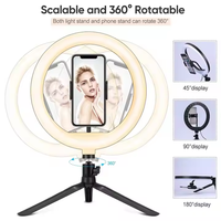 Ensemble de lumière annulaire compacte de 10 pouces à trois couleurs avec trépied et support de téléphone, idéal pour la création de contenu