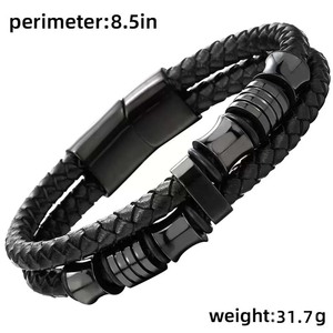 Leather Bracelet <b>Black</b> Braided 7.5 8.5 9 Inches Unisex Jewelry Fashion <b>String</b> Bracelets - Product Image 4