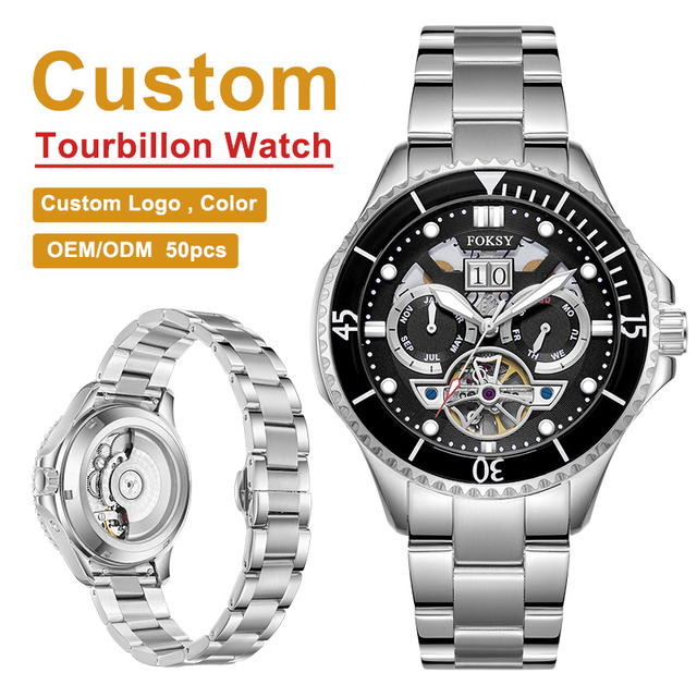Wholesale Custom Dial Watch Automatic Mechanical Movement Watch Brand Stainless Steel 5ATM Luminous Hands Tourbillon Watch