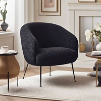 Fauteuil individuel moderne et minimaliste CARLFORD en tissu laine d'agneau noir, chaise longue pour chambre à coucher, appartement, ou salon, fauteuil d'appoint doux