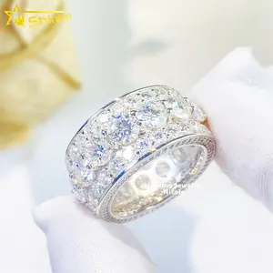 Pronto per la spedizione anello di fidanzamento con Moissanite in argento 925 con fascia di diamanti per gioielli Hip Hop per uomo