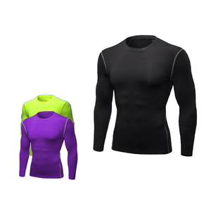 Fanyi hommes coupe régulière solide blanc tricoté à manches longues Anti-boulochage Spandex/Polyester vêtements d'entraînement sport Fitness - Product Image 1