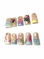 Ongles en gel artisanaux de luxe, style Y2K, rose pastel estival, avec fleurs 3D, papillons transparents, strass AB et perles, effet éclatant