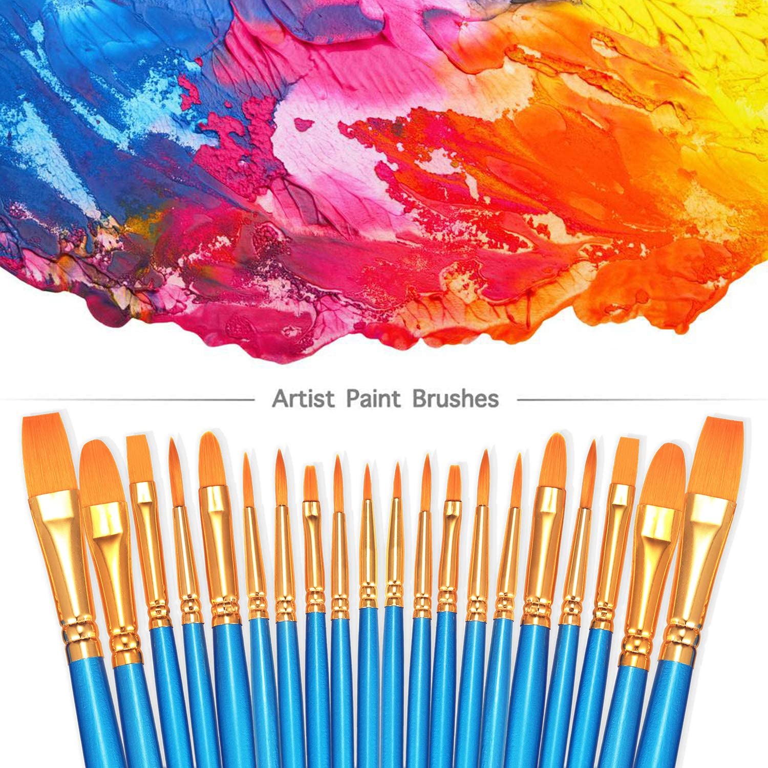 Transon Set 20 Pennelli Per Pittura Artistica - Acquerello, Acrilico, Gouache - Setole In Taklon Morbido, Colore Blu, 2 Set Da 10 Pezzi - 6
