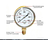 High Precision mbar Pressure Gauge Yellow Electrostatic Spraying Shell NPT1/4Thread Gas Pressure Measuring Instrument
