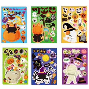 6PCS Sheets Halloween Stickers for Kids Halloween Party Games Stickers Make Your Own Halloween Stickers Party Favors X0154