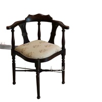 Fauteuil de salle à manger vintage en bois massif sculpté style Wabi-Sabi avec coussin en tissu floral antique, mobilier de maison, chaise d'appoint pour salle à manger