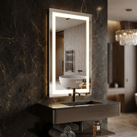 BATHNOLOGY Miroir de salle de bain intelligent rectangulaire moderne, rétroéclairé par LED, interrupteur tactile, éclairage IP44, verres trempés, prise intégrée