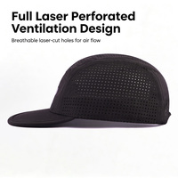 Casquette de camping non structurée à 5 panneaux entièrement perforée au laser, séchage rapide, légère, respirante, imperméable, pour la course à pied