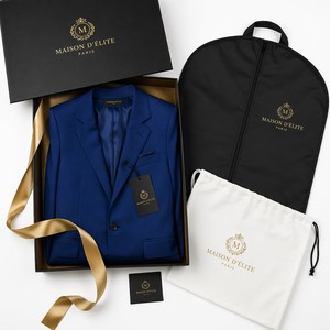 Ensemble <span class=keywords><strong>tailleur</strong></span> deux pièces pour femme, blazer croisé, <span class=keywords><strong>pantalon</strong></span> large, <span class=keywords><strong>bleu</strong></span> <span class=keywords><strong>roi</strong></span>, boutons dorés, ourlet asymétrique, sur mesure, Jinyuan - Product Image 6