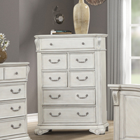 Ensemble de chambre à coucher blanc américain - Lit traîneau Queen Size, commode à 5+ tiroirs, bois de peuplier, sculptures ornées, décor vintage intemporel
