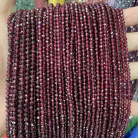 Cuentas de Granate Rojo Natural Facetadas en Forma de Bola Redonda para Fabricación de Joyería DIY, 2mm 3mm 4mm, 38CM, Venta al Por Mayor