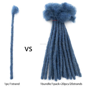 Expédition rapide, logo personnalisé, extensions de cheveux dreadlocks 100% cheveux humains, couleur bleue, locs simples régulières pour coiffure tendance - Product Image 5
