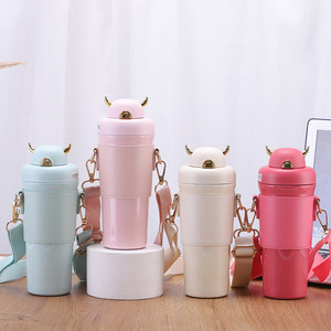 Pequeño diablo lindo termo de acero inoxidable taza de estudiante femenina con pajita taza de agua simple portátil - Product Image 1