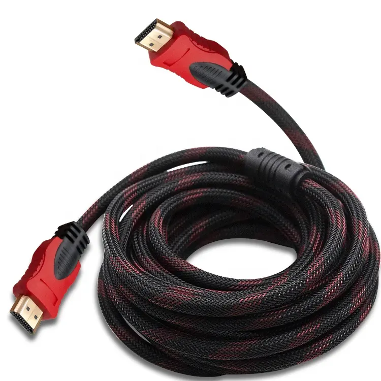 hot sell 1.5m HDMI CABLES Red and black woven mesh hdmi cable1.4V hdmi video cable 1080P 3D for TV PC