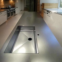 Éviers de cuisine commerciaux en acier inoxydable 304, faits main, sur mesure, 40x40cm, rectangulaires, soudés industriellement, avec réservoir d'eau intégré à la table