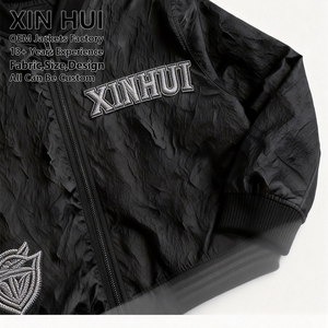 Custom Crinkled Fabric Men's <b>Long</b> Loose Winter Bomber <b>Jacket</b> Silver Embroidered Premium Pliss Tech Vintage Hip Hop Streetwear - Product Image 2