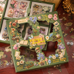 100pcs/pack Cross Border Hundred Vintage Gift Box <b>Stickers</b> Creative DIY Handbook <b>Stickers</b> PET <b>Kids</b> Handbook Material <b>Stickers</b> - Product Image 5