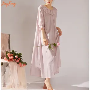 विंटेज शैली महिलाओं के कपास Nightgown के लिए रेट्रो फ्रेंच फीता मीठा Nightdress पजामा लंबी नींद पोशाक