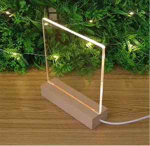 热卖DIY空白亚克力灯3d发光二极管底座木质圆形方形装饰创意木质发光二极管夜灯