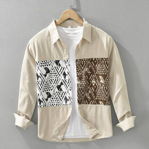 <span class=keywords><strong>Camicia</strong></span> a maniche lunghe da uomo con <span class=keywords><strong>stampa</strong></span> patchwork <span class=keywords><strong>giapponese</strong></span>, casual, alla moda, stile letterario, vestibilità ampia - Product Image 6