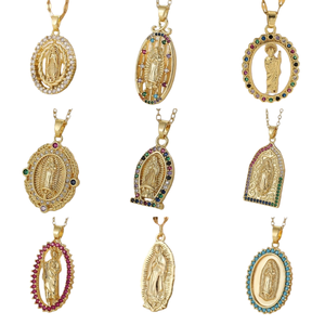 Collar de medallón religioso chapado en oro de 18K, María Milagrosa, <span class=keywords><strong>San</strong></span> <span class=keywords><strong>Benito</strong></span>, Ángel Guardián Madre Santa - Product Image 1