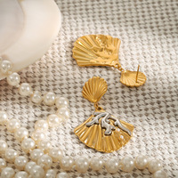 Boucles d'oreilles coquillages en acier inoxydable or 18 carats perles coquillage côtelé corail océan