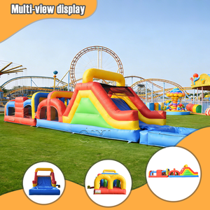 Parcours d'obstacles gonflable arc-en-ciel 14x3M, tunnel de jeu commercial pour enfants, location pour événements extérieurs, fêtes, carnaval - Product Image 5