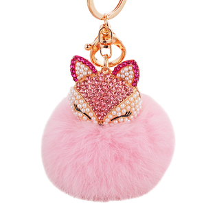 Porte-clés boule de fourrure de renard et de lapin pour femmes porte-clés pendentif de sac en cristal moelleux doux et confortable - Product Image 1