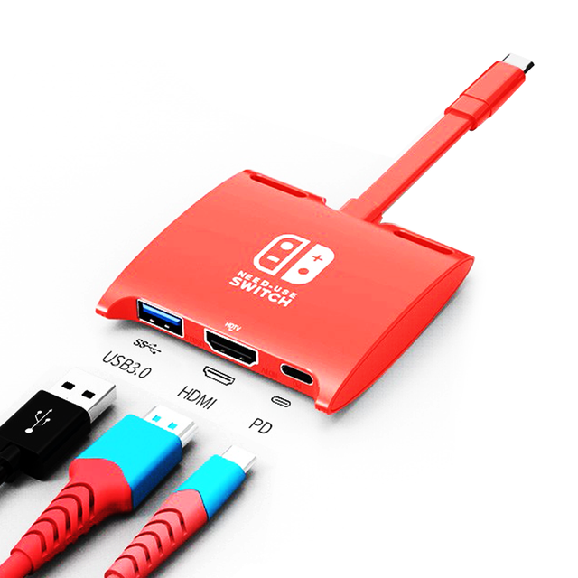 3 in 1Type C Hub Type C to HDTV USB3.0 PD 87W Charging Splitter Docking Station for Nintendo Switch