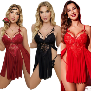 Gaun wanita seksi perspektif jaring tali ukuran kustom wanita gaun malam baju tidur renda dekorasi godaan Lingerie Erotis - Product Image 1