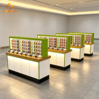 Vitrina de Exhibición de Vidrio Rojo y Blanco para Tiendas de Celulares, Mostrador de Demostración Combinado con Logotipo 3D para Kiosco de Centro Comercial