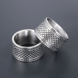 European American Retro Geometric Pattern Wide <b>Titanium</b> Steel <b>Ring</b> Men's Index Middle Finger Fashion Jewelry SA778 - Product Image 4