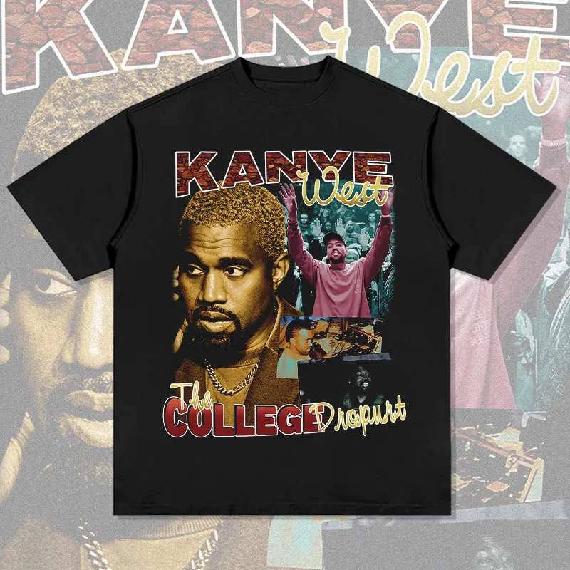 250g Cotton Custom Graphic High Street Vintage Kanye Hip Hop Rapper Avatar Dtg Print Short Sleeve T-shirt men and women