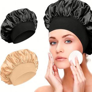 Nouveaux bonnets en satin à bord large, bonnets de nuit en polyester, foulards à haute élasticité, chapeaux de beauté pour la coiffure et les soins capillaires, bonnets pour femmes - Product Image 2