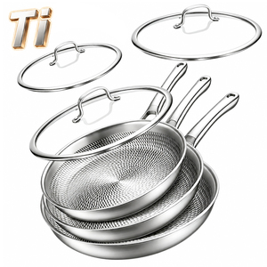 Ensemble de poêles à frire en titane martelé de luxe OEM avec couvercles en verre, 6 pièces, poêle antiadhésive en acier inoxydable, compatible induction - Product Image 1