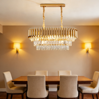 Lustre suspendu LED réglable en hauteur, style moderne, chrome et cristal, design nordique, pour hôtel et décoration intérieure
