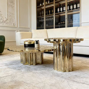 Mesa de Centro Moderna de Lujo en Oro, Mueble de Acero Inoxidable para Sala de Estar, Villa, Hotel, Decoración de Hogar de Alta Gama - Product Image 6