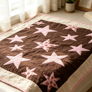Manta acolchada de algodón con apliques de estrellas rosas y marrones, colcha suave de patchwork para dormitorio infantil, sofá, cama, decoración del hogar - Product Image 3