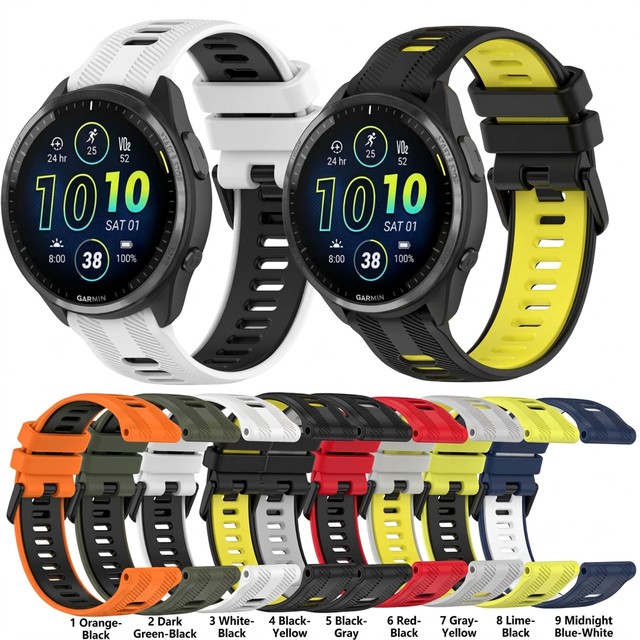 Compatible with the Garmin Forerunner 965: Official Two-Tone Silicone Watch Band (955 Replacement Band)