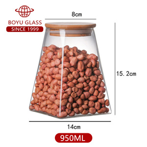 Barattolo di <span class=keywords><strong>vetro</strong></span> <span class=keywords><strong>borosilicato</strong></span> trasparente con coperchio di bambù naturale a tenuta d'aria per la conservazione e la conservazione degli alimenti - Product Image 1