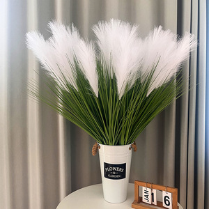 Bouquets d'herbes artificielles en PVC, 5 têtes, blanches, haute simulation, pour décoration intérieure, mariage et accessoires de maison - Product Image 1