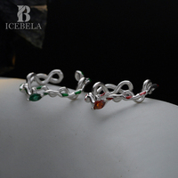 ICEBELA Bagues ouvertes en argent sterling 925, design serpent torsadé unique, zircon vert et rouge, bijoux fins tendance pour filles